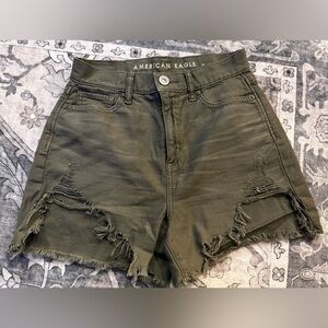 American Eagle Ripped Army Green Jean Shorts